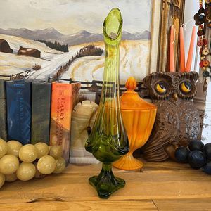MCM Viking Glass Three Toed Avacado Green 16" Drape Vase DO NOT BUNDLE